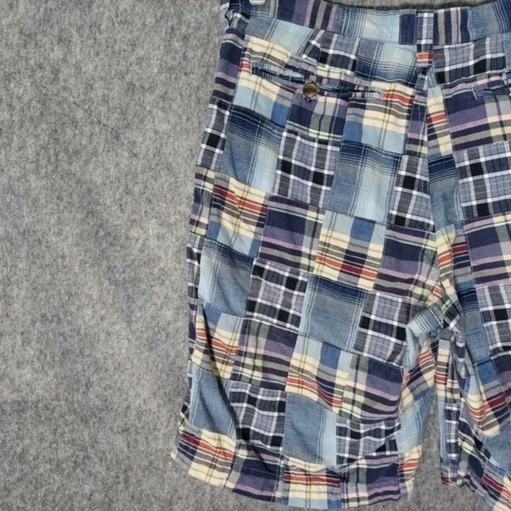 Old Navy Shorts Men 36 Blue Patchwork Plaid Flat Front Cotton Y2K Coastal Preppy